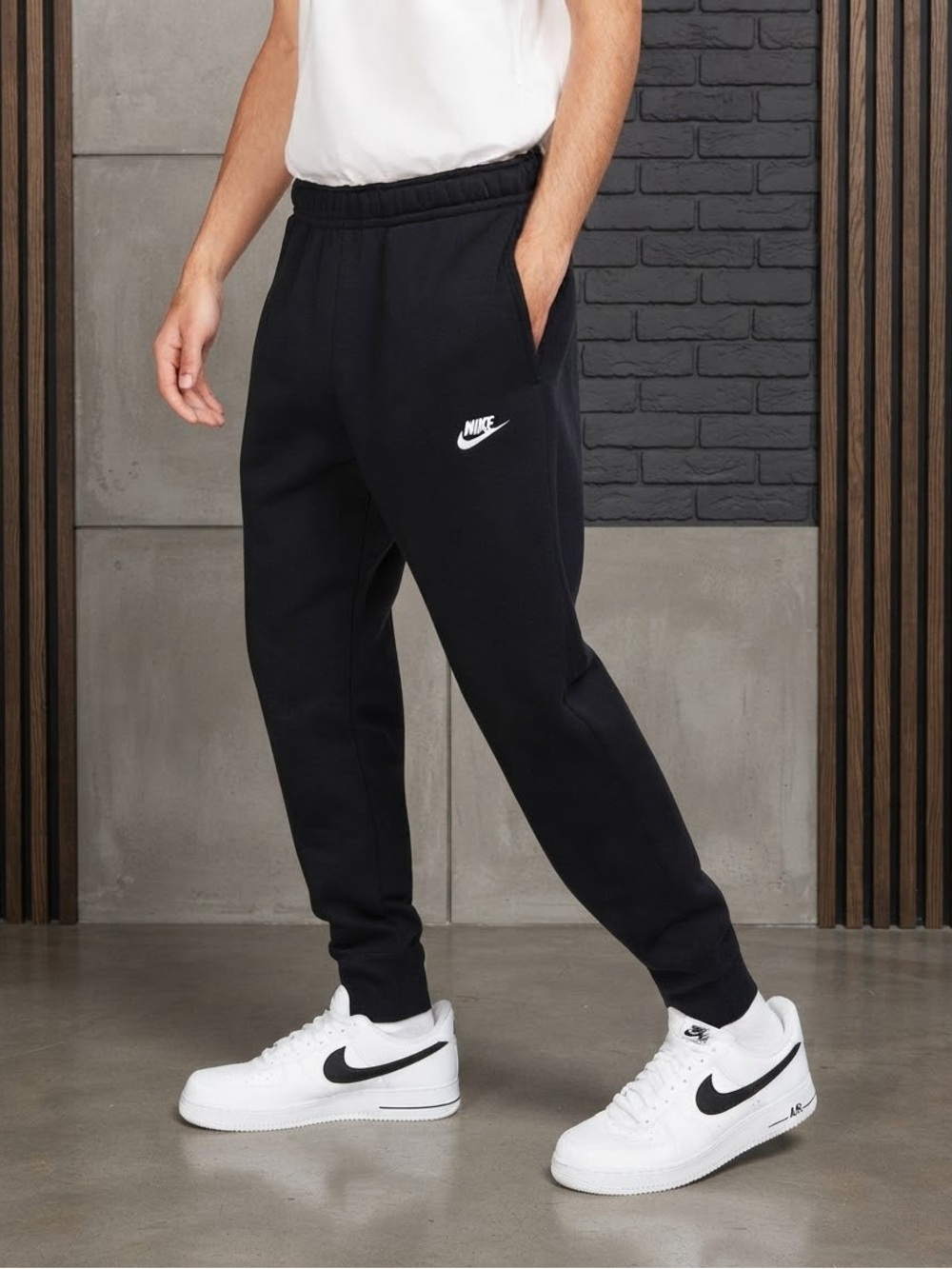Nike Black Men's Fleece Joggers with White Swoosh